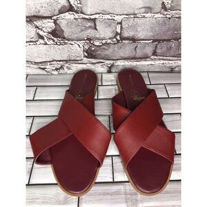 Will’s Vegan Shoes Red Burgundy Leather Slides Sandals Women’s Sz 41EU/10.5M US